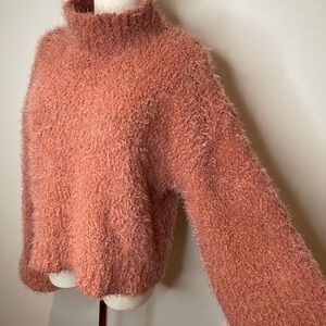 Cupcakes & Cashmere XS Fuzzy Dusty Pink Turtleneck Sweater